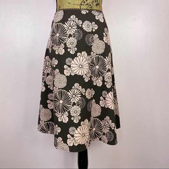Espresso Floral Print Elastic Waist Cotton Poplin Circle Skirt Brown Pink S - Picture 2 of 11